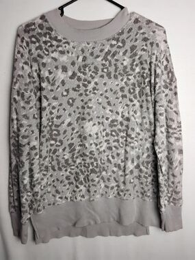 Aerie Womans Gray Leopard Oversized  Slit Sweater Size XS Sweatshirt